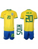 Brazílie Vinicius Junior #20 Domácí dres pro děti MS 2022 Krátký Rukáv (+ trenýrky)